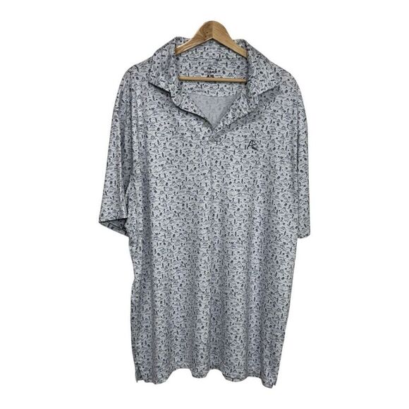 Rhoback Polo Shirt Men's XXL White Blue AOP The Canyon Performance - Picture 1 of 7